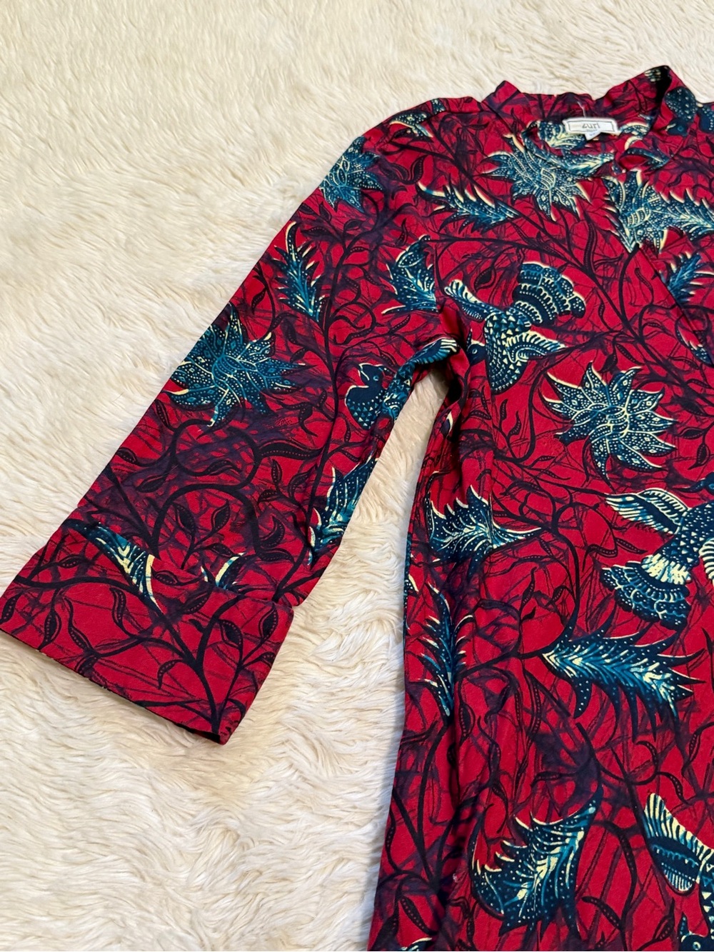 Zuri Red Bird Print Cotton Shirt Dress - Size XS - Picture 2 of 5